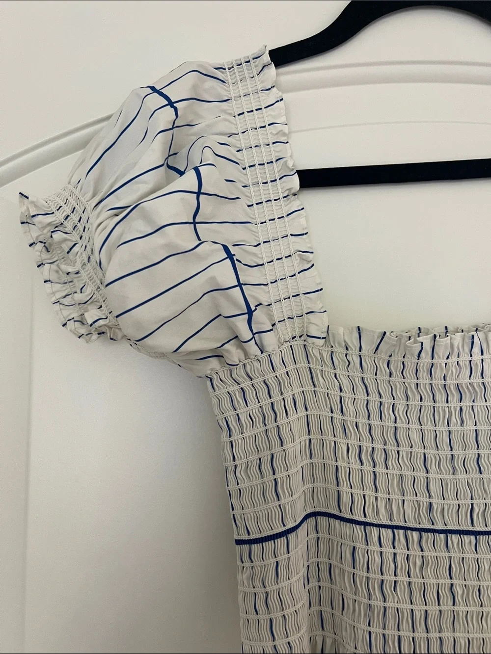 TORY BURCH SMOCKED COTTON MIDI DRESS Blue and white SIZE Small